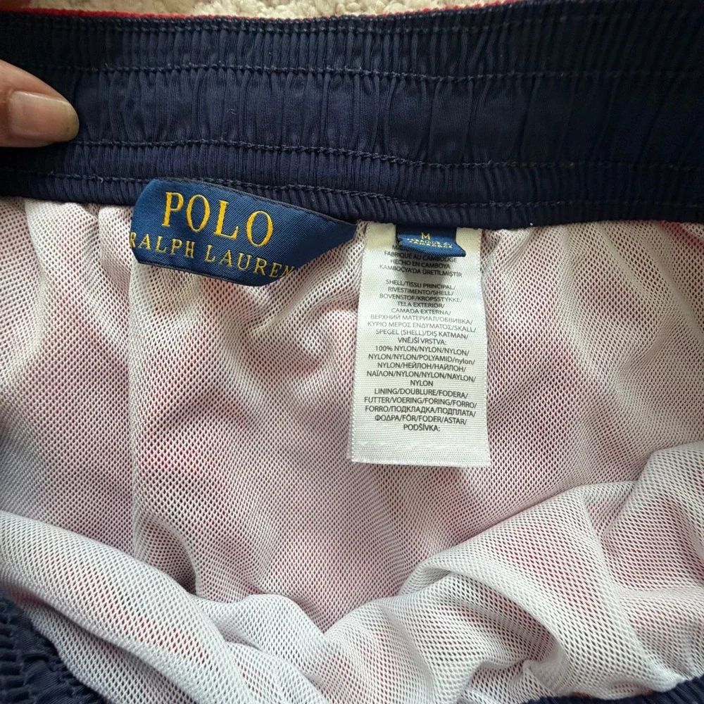 Polo Ralph Lauren Mens Red Blue Pony Embroidered Swim Trunks M Preppy Nautical